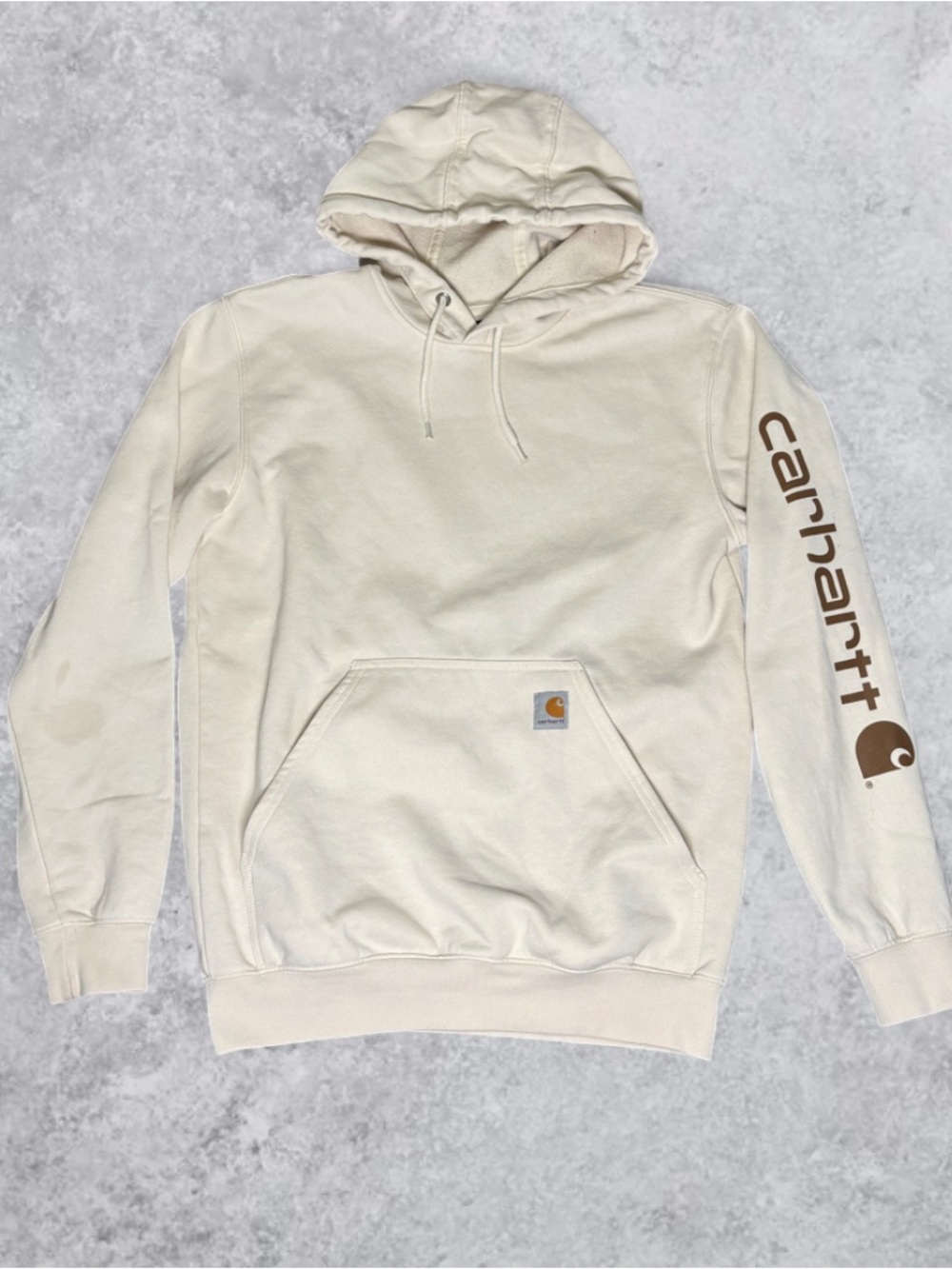 Carhartt Men’s Cream Pullover Hoodie with Hold Sleeve - Size Small